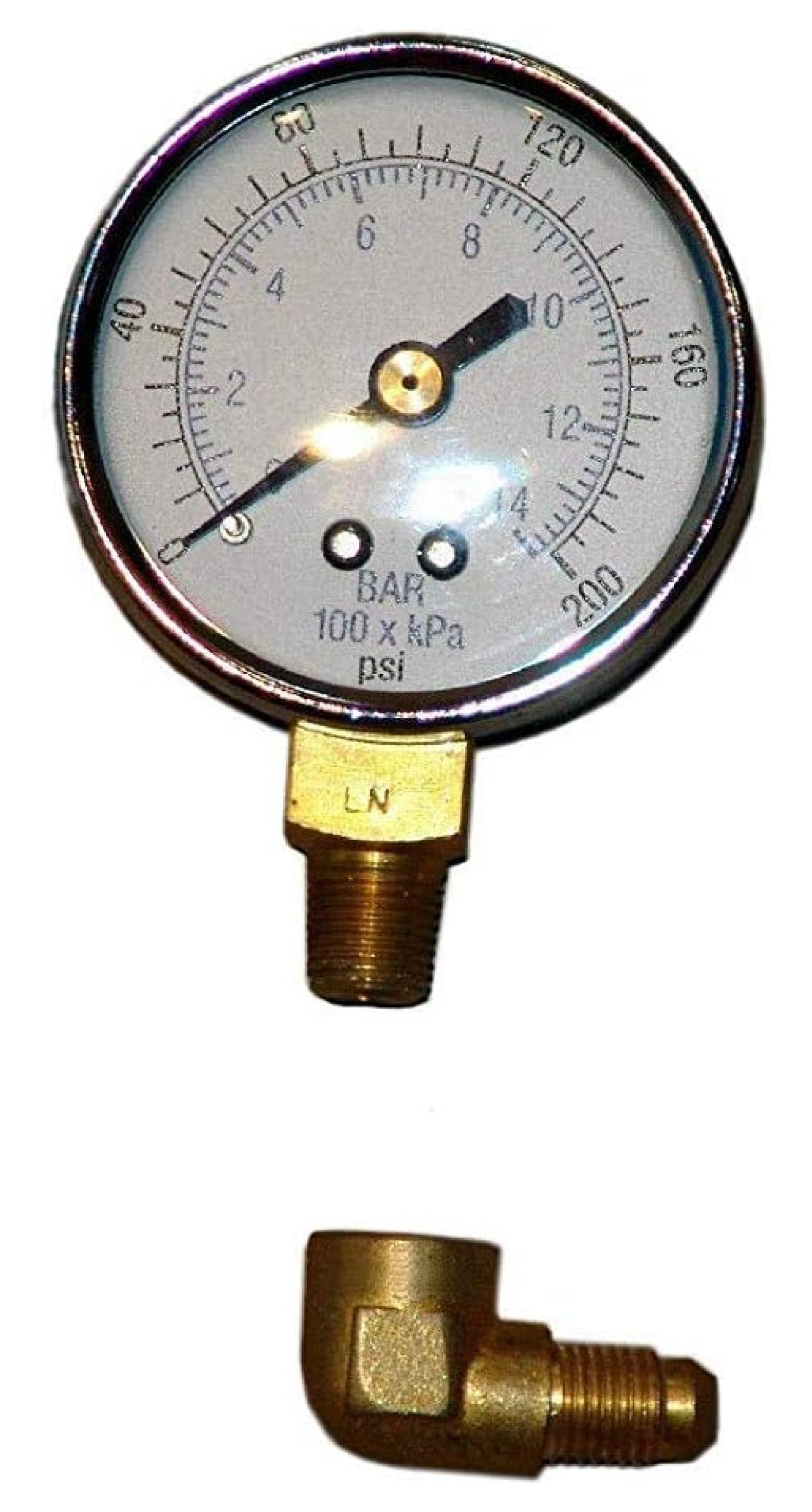 Oil Burner Pressure Test Gauge 200 psi / 1400 kPa with 90° Elbow Adaptor Fits NPT Pumps SAE Oil