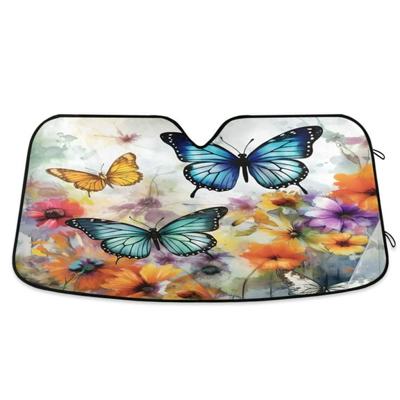 Oil Butterflies Flying Car Windshield Sun Shade Foldable Car Front Window Visor Heat and UV Protection 57x31.5