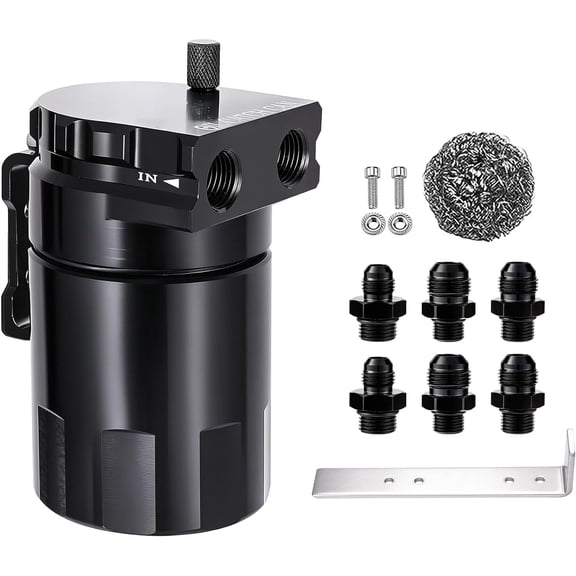 Oil Catch Can, 300ml Baffled Catch Can Kit, Universal Aluminum Air Oil Separator 2 Port with 6AN/8AN/10AN Fuel Hose Fittings