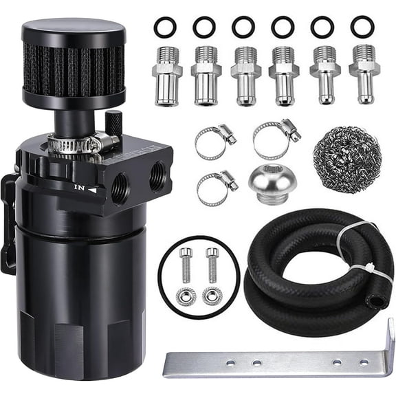 Oil Catch Can, Universal Baffled Catch Can Kit with Breather Filter, 300ml Aluminum Air Oil Separator Tank NBR Fuel Hose Kits for PCV System