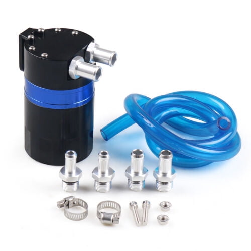 Oil Catch Reservoir Can Tank + 6 Fitting Universal Aluminum Racing Engine Blue
