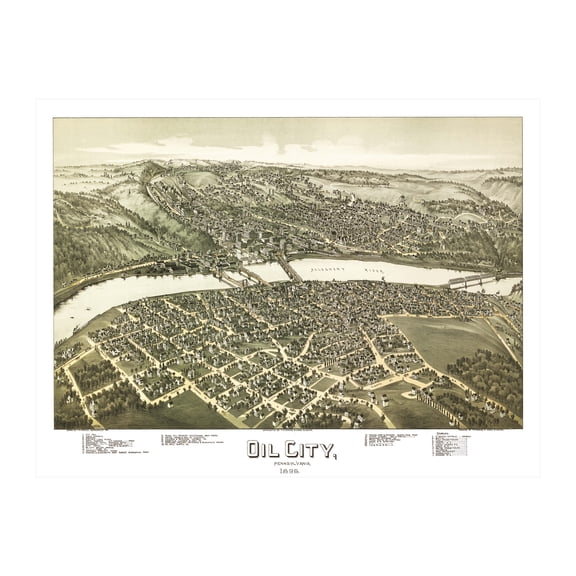 Oil City Art, 1896 Vintage Map of Oil City Pennsylvania, PA History Wall Decor Gift, Old Oil City Map - 24" x 18" Unframed Print