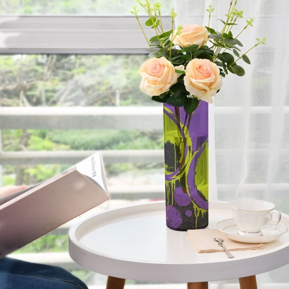 Oil Colored Circles Plastic Vase 11.8'' x 3.9'' Transparent Non Breakable Decorative for Family