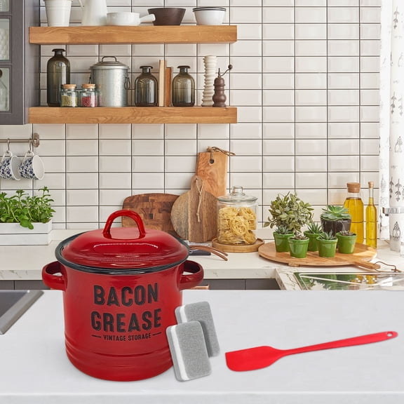 Oil Container Set With Filter And Scraper 2 Sponges Non Drip Kitchen Oil Storage Pouring Pot And Cleaning Kit