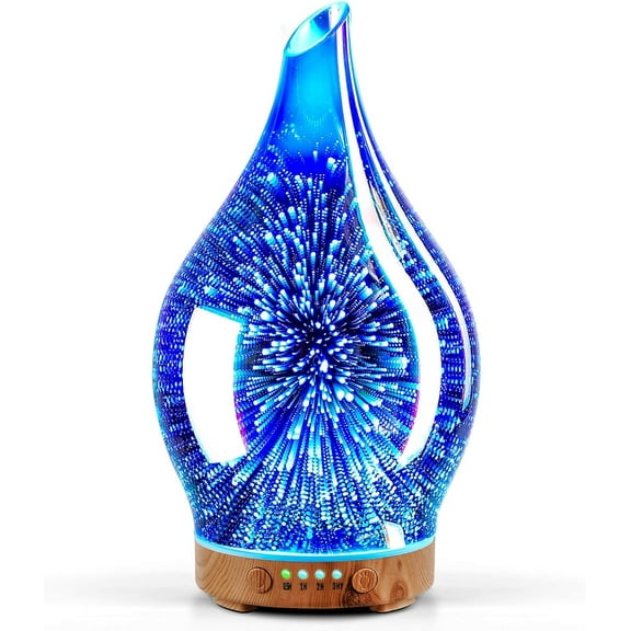 Oil Diffuser 3D Glass Aromatherapy Ultrasonic Humidifier, Air Refresh Auto Shut-Off, Timer Setting, BPA Free for Home Hotel Yoga Leisure SPA Gift 150ml Last 6H