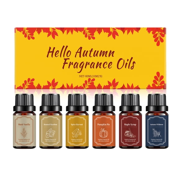 Oil Diffuser Essential Oils,Oils for Diffuser,Diffuser Fragrant Oil Fall Essences Oil For Diffusers,Diffuser Oil,Use for Soap Candle Making,Caramel Apples, Pumpkin Pie, Candy Corn(6*10ml)