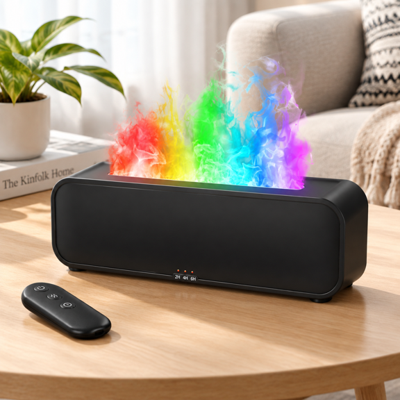 Oil Diffuser - Humidifier Sound Activated Music Sync Remote Control For Bedroom Home Office (250ml Rainbow Black)