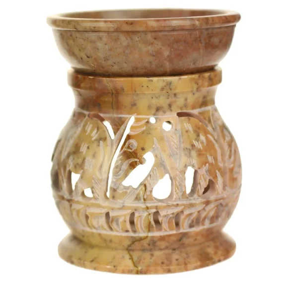Oil Diffuser - Natural Soapstone Oil Burner Round Elephant 4