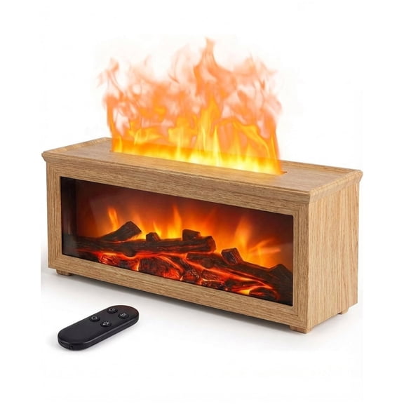 Oil Diffuser Natural Wood Finish 7-Color Fireplace Ultrasonic Aroma Humidifier