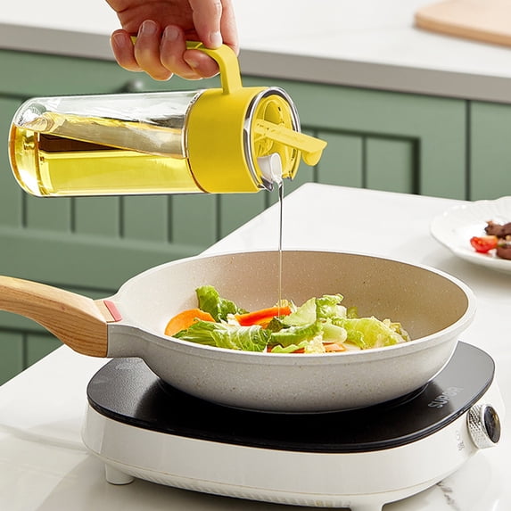 Oil Dispenser Bottle with Auto-Open/Close Spout, 550ml Glass Cooking Oil and Soy Sauce Cruet with Handle, Clear Large-Capacity Kitchen Seasoning Container