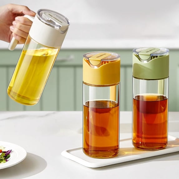 Oil Dispenser Bottle with Auto-Open/Close Spout, 550ml Glass Cooking Oil and Soy Sauce Cruet with Handle, Clear Large-Capacity Kitchen Seasoning Container