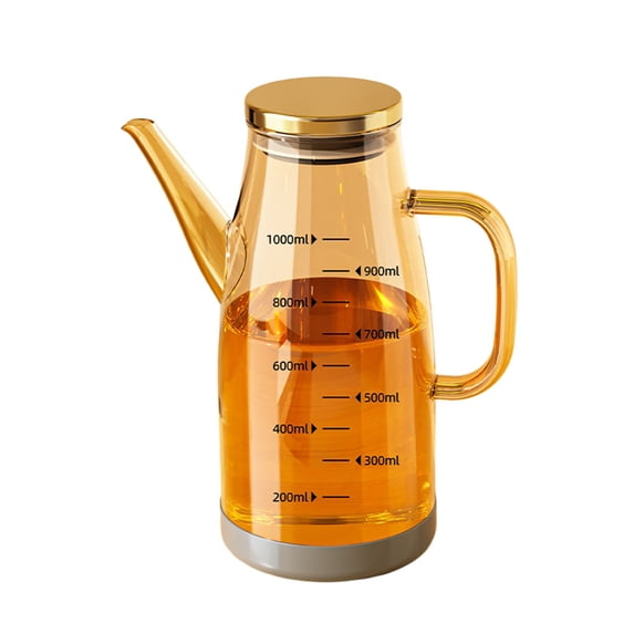 Oil Dispenser Bottle with Free Spout, 34oz Amber Glass Olive Oil Dispenser, 8.3 Inch No Oil Bottle for Kitchen Barbecue Air Fryer Frying, Food Grade