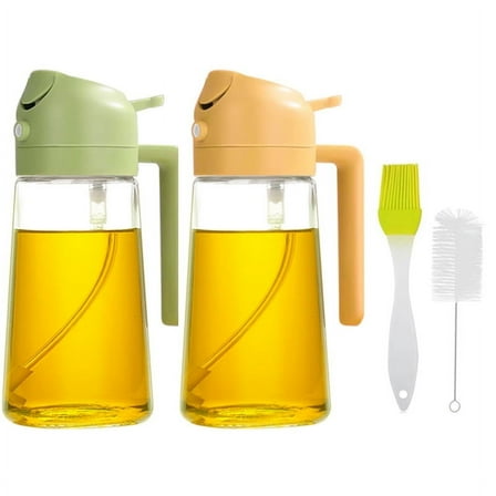Oil Dispenser Bottle for Kitchen,2 in 1 Oil Dispenser and Sprayer,470ml/16oz Glass Oil Contianer for Cooking,Kitchen,Air Fry, BBQ,Salad,Baking (White)