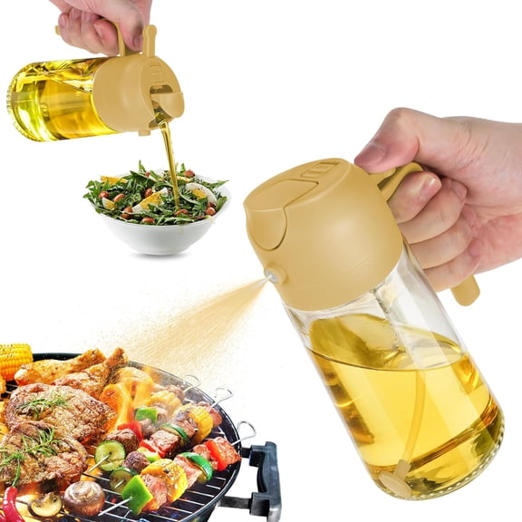 Oil Dispenser Bottle Spray and Pour, 2 in 1 Olive Oil Dispenser Bottle for Kitchen, 450ml Glass Oil Bottle for Air Fryer, Salad, Frying, BBQ