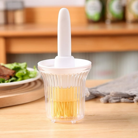 Oil Dispenser Bottle with Silicone Brush for Cooking, Baking, and Grilling - All-in-One Basting Tool, White Color