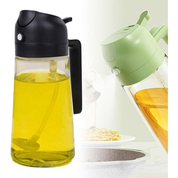 Oil Dispenser for Kitchen,Oil Sprayer for Cooking, 2 in 1 Olive Oil Dispenser Bottle for Kitchen, 17oz/500ml Premium Glass Oil Bottle for Air Fryer, Salad, Frying,BBQ(Black-500ml)