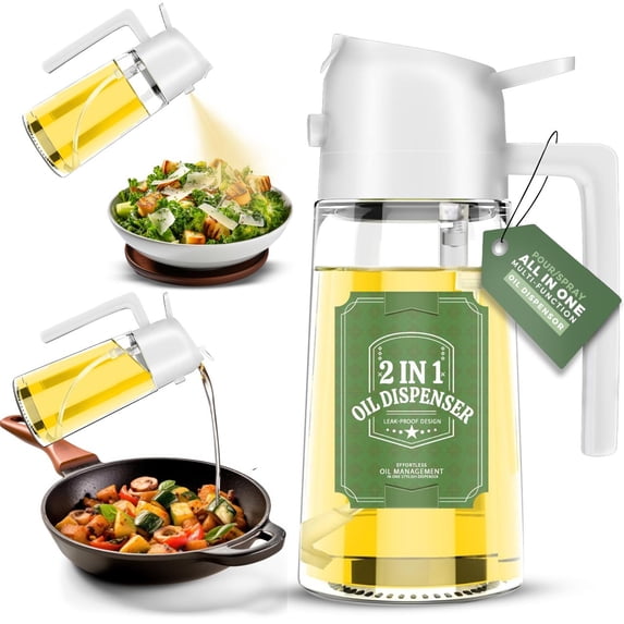 Oil Dispenser for Kitchen – Oil Sprayer for Cooking and Olive Oil Dispenser Spray Bottle, 2 in 1 Oil Dispenser and Oil Sprayer, Pourer & Oil Mister for Air Fryer, Barbecue, Salad 16oz/470ml (Black)