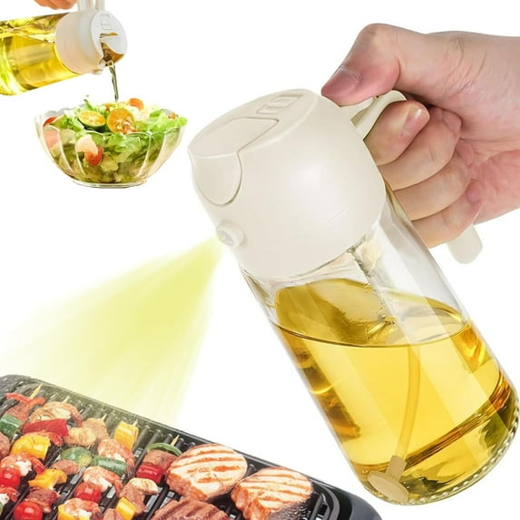 Oil Dispenser for Kitchen Spray, 2 In 1 Oil Dispenser and Oil Sprayer, Olive Bottle Spray and Pour for Kitchen, 16oz/470ml Glass Oil Bottle for Air Fryer, Salad, Frying, BBQ (Green)