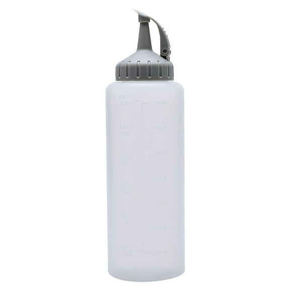 Oil Dispenser Plastic Squeeze Type Leak-Proof Sauce Bottle with Scale Transparent Kitchen Container, 350ml Large, Gray