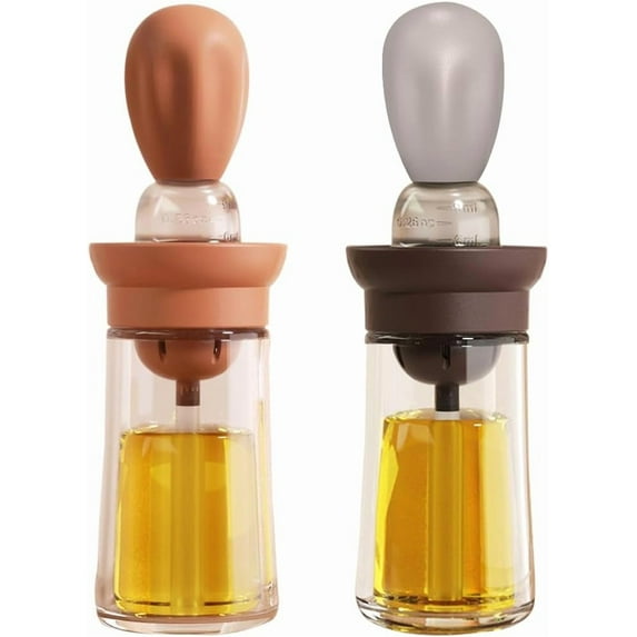 Oil Dispenser with Brush - 2 Pack Glass Olive Oil Dispenser Bottle with Basting Brush for Cooking Frying Baking Kitchen 180ml, T-OB21 Blue