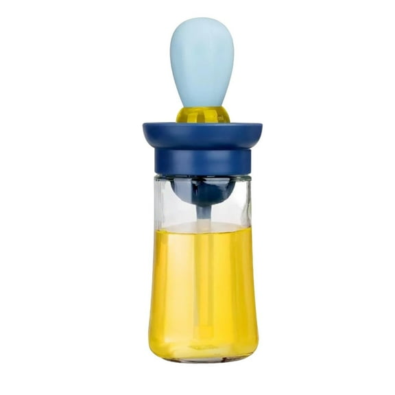 Oil Dispenser with Brush - Glass Olive Oil Dispenser for Kitchen, 2 IN 1 Oil Dispenser Bottle for Cooking Vinegar Sauce BBQ Grill Frying, Blue