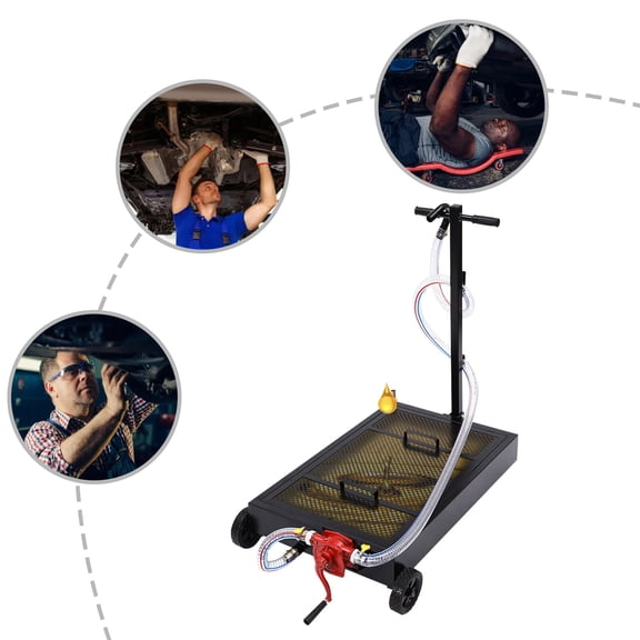 Oil Drain Pan 15 Gallon Oil Drain Tank with 7.2 Ft Hose, Oil Drain Cart with Low Profile & Foldable Hand Oil Drain Cart for Truck Cars SUVs Motor Oil, Transmission Fluid, Black