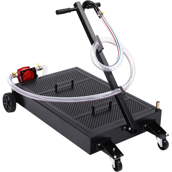Oil Drain Pan, 15 Gallon Oil Drain Tank, Large Capacity Oil Change Pan, T Folding Handle & Low Profile, 7.2ft Hose & Folding Handle, Rolling Oil Drain Cart for Trucks, Buses, RVs