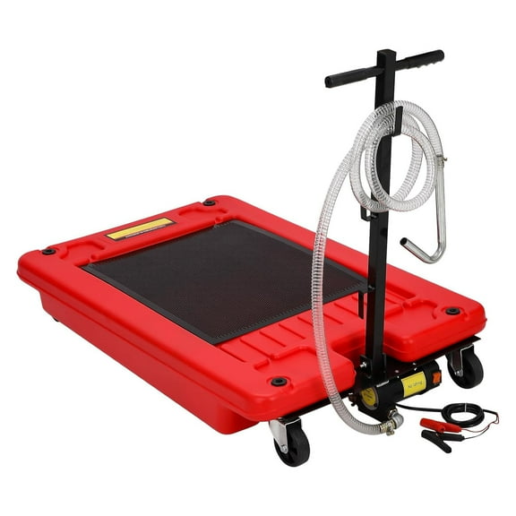 Oil Drain Pan 17 Gallon Oil Drain Tank with 12V Pump, Low Profile Oil Drain Pan, Oil Change Pan with T Foldable Handle and Wheels, 7.5FT Hose Oil Drain Cart