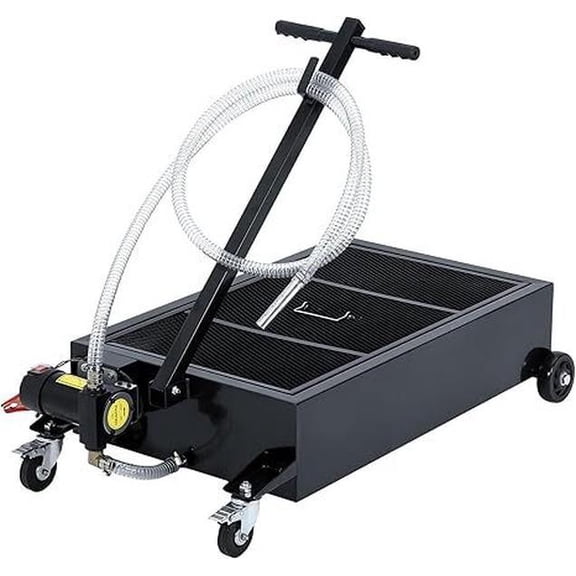 Oil Drain Pan, 20 Gallon Low Profile  with 180W Electric Pump, with 8.2 Ft Hose & T Folding Handle, Rolling Oil Drain Cart for Truck, RVs, BusesBlack