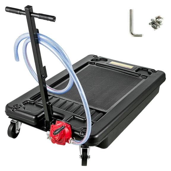 Oil Drain Pan 64L/17 Gallon with Pump & 8ft Hose - Low Profile Automotive Oil Drain Pan for Cars, Trucks, SUVs