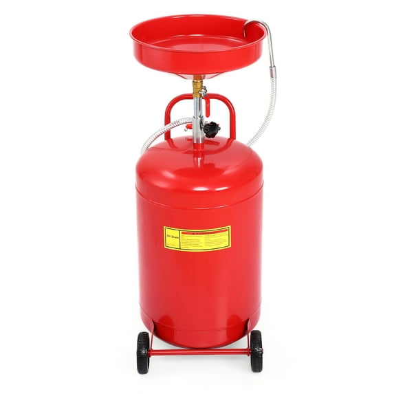 Oil Drain Tank 18 Gallons Portable Air Operated Drainer Container for Fluid Fuel Transfer Drainage with Wheels and Adjustable Funnel Height