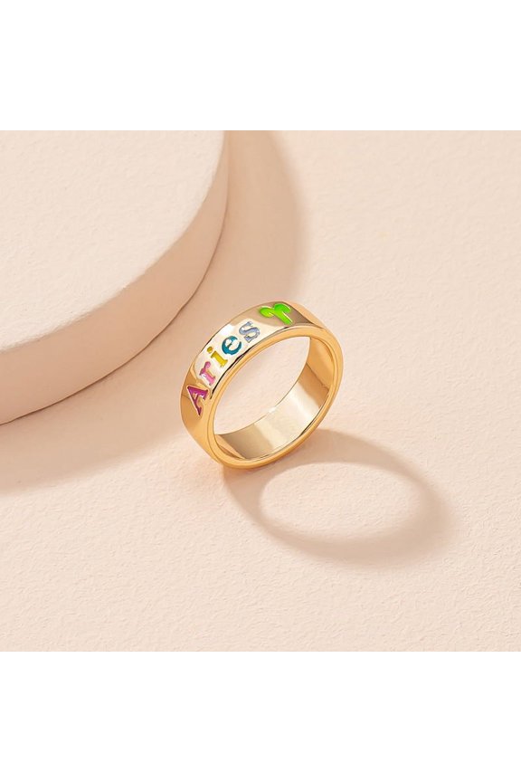 Unisex Constellation Ring Adjustable Metal Zodiac Sign Ring European and American Fashion Ring Aries Leo Virgo Sagittarius Capricorn Libra Aquarian Cancer Scorpio Gemini Pisces Taurus