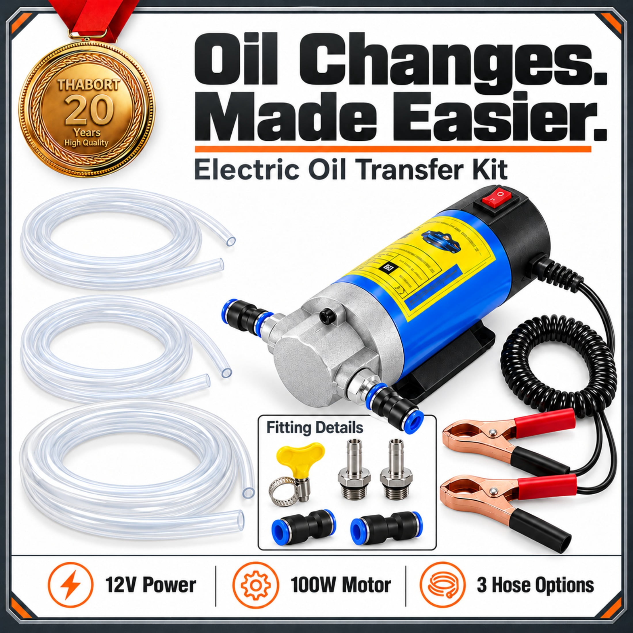 Oil Extractor Pump, 12V 100W Electric Oil Change Kit with 3 Hoses ...