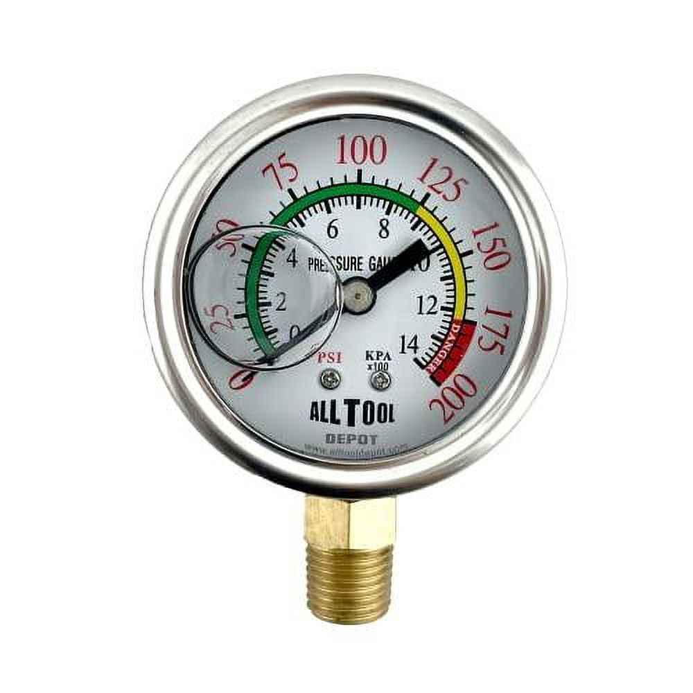 Oil Filled Pressure Gauge Stainless Steel Case, Brass, 1/4" NPT