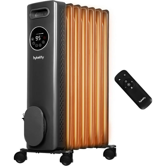 Oil Filled Radiator, 1500W Portable Full Room Radiant Space Heater with Adjustable Thermostat, Remote, Led Display, Child Lock, Overheat & Tip-Over Protection, 24H Timer, Grey