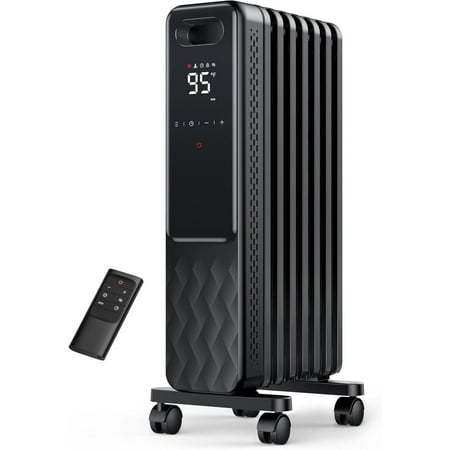 Oil Filled Radiator, Electric Radiant Heaters for indoor use Large Room with Remote Control, Child Lock, 4 Modes, Overheat & Tip-Over Protection, 24h Timer, Digital Thermostat, Quiet, 1500W