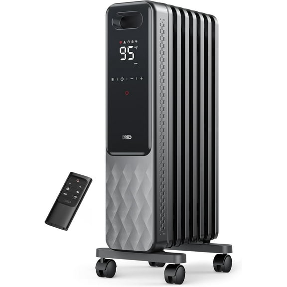 Oil Filled Radiator, Electric Radiant Heaters for indoor use Large Room with Remote Control, Child Lock, 4 Modes, Overheat & Tip-Over Protection, 24h Timer, Digital Thermostat, Quiet, 1500W