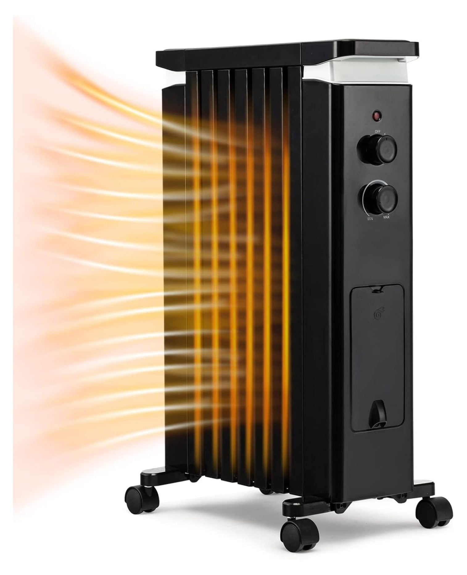 Black 1500W Oil Filled Radiator Heater with Thermostat and Humidifier