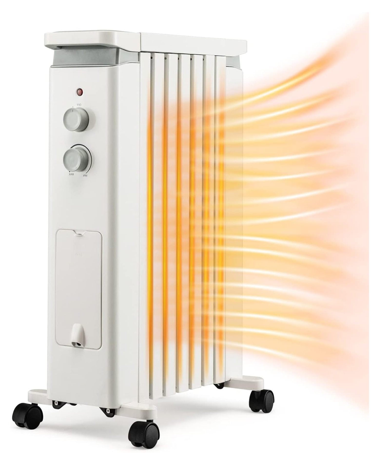 White 1500W Oil Filled Radiator Heater with Thermostat and Automatic Shut-off