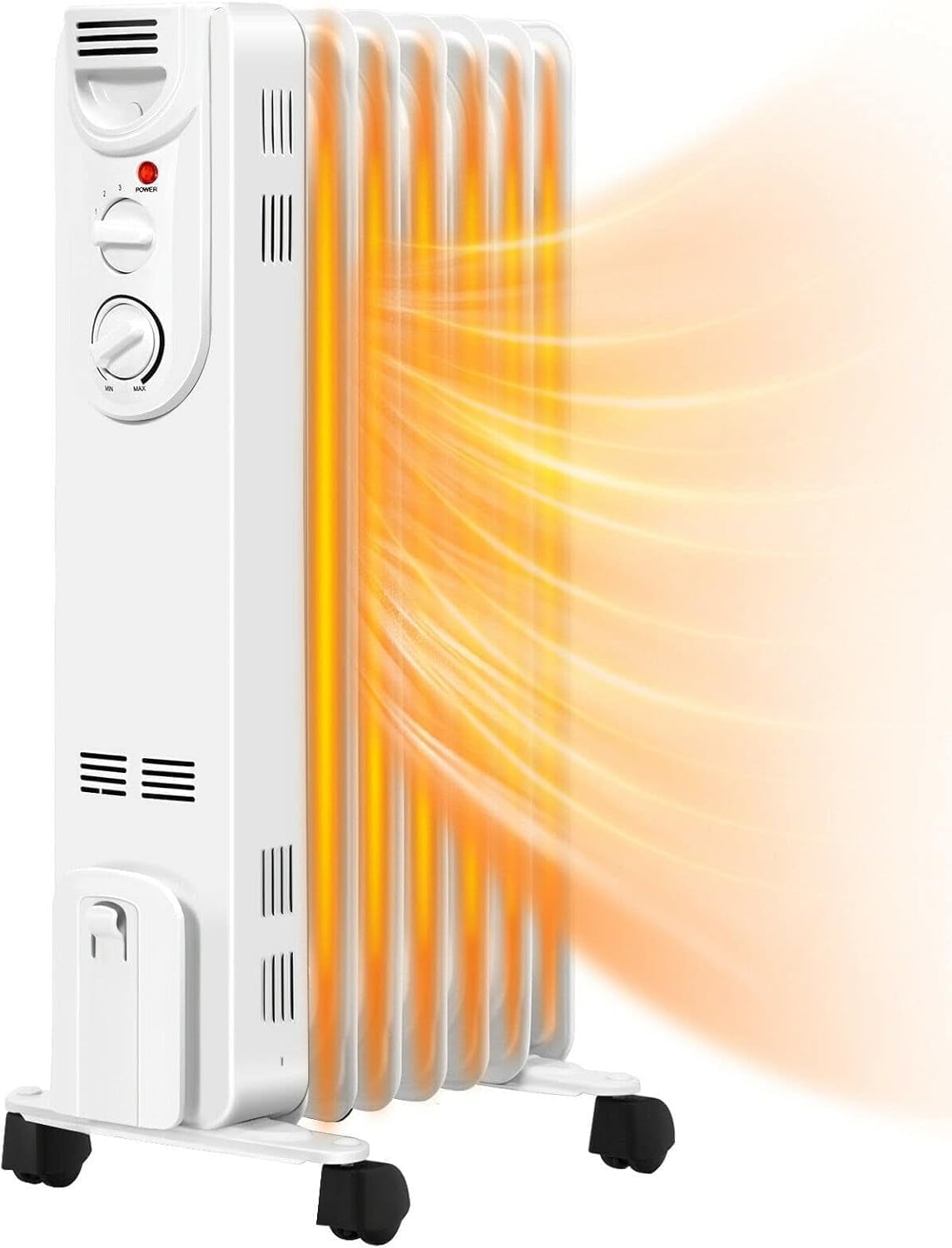 Oil Filled Radiator Heater, 1500W Radiant Space Heater w/Thermostat, 3 Heat Settings, Overheat & Tip-Over Protection, Electric Radiator Heater for Indoor Use