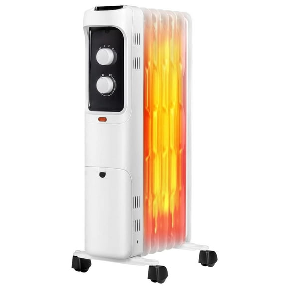 Oil Filled Radiator Heater, 1500W Space Heater with 3 Heat Settings, Adjustable Thermostat, Tip-Over & Overheat Protection, Portable Electric Quiet Heater for Home Office Indoor Use White