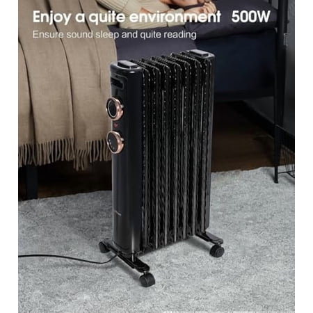 Oil Filled Radiator Heater with 3 Heating Modes, Adjustable Thermostat, Universal Wheels, Portable Heater with overheat protection feature for Bedroom Home Office,Indoor Use, Black
