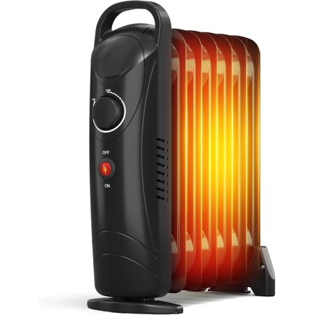 Oil Filled Radiator Heater, Electric Oil Radiant Heater Under Desk, 700W Heat Up & Overheat Protection, Portable Space Heater for Bedroom Office Indoor Use