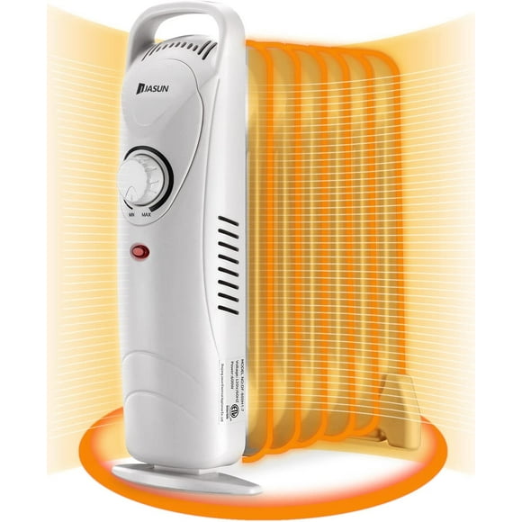 Oil Filled Radiator Heater with Adjustable Thermostat, Mini Portable Space Heater 700W for Indoor Use, Overheat Safety, Quiet Work, White