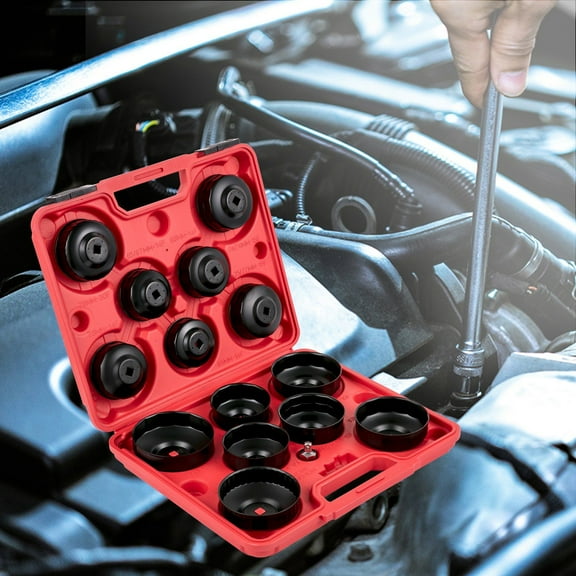 Oil Filter Cap Wrench Set, 14 Pcs - 3/8" Drive, Durable Steel Sockets w/ Storage Case