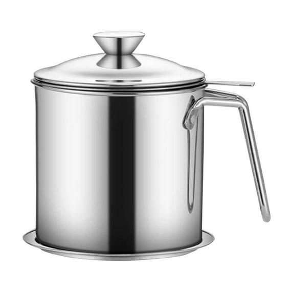 Oil Filter Pot, 304 Stainless Steel Filter Oil Pot with Drip Tray, Grease Container with Strainer,Cooking Oil Container with Frying Basket, Versatile Oil Filter Vessel Heavy Duty
