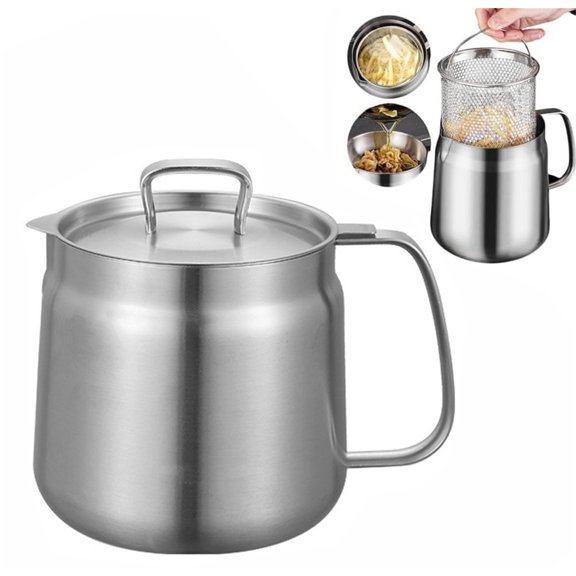 Oil Filter Pot with Mesh Strainer,Bexikou 1.5 L Stainless Steel Large Capacity Versatile Oil Filter Vessel,Oil Storage Pot for Storing Frying Oil and Cooking Grease