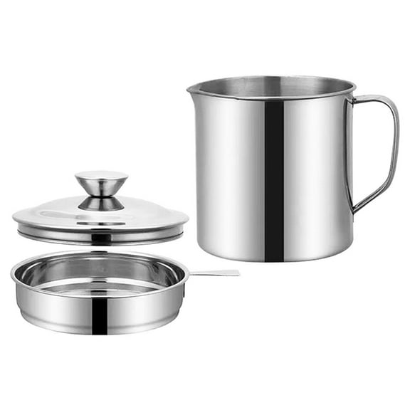 Oil Filter Pot Metal Strainer Fine Mesh Jug Grease Container Mug for Juice Bin Oils