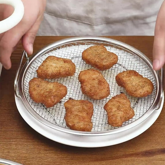 Oil Filter Tray, Stainless Steel Mesh Drain Basket Colanders Air Fryer Accessories for Fried Food Draining Rack Barbecue Grill Tray Net Draining Pan Strainer for Vegetable Dessert