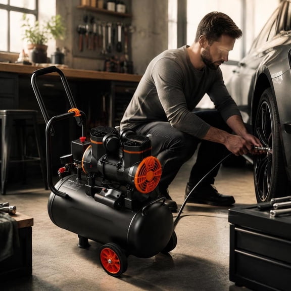 Oil-Free Air Compressor, 6.3 Gallon, 2 Hp 116 Psi, Portable with Long Handle, for Tire Inflation, Woodwork Nailing and Spray Painting